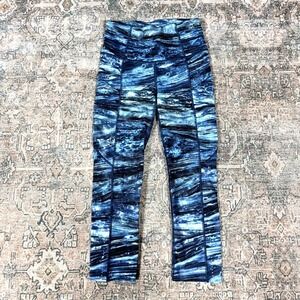 Lululemon Fast and Free Legging Women's 2 Blue Shorelines Print Gym Athletic